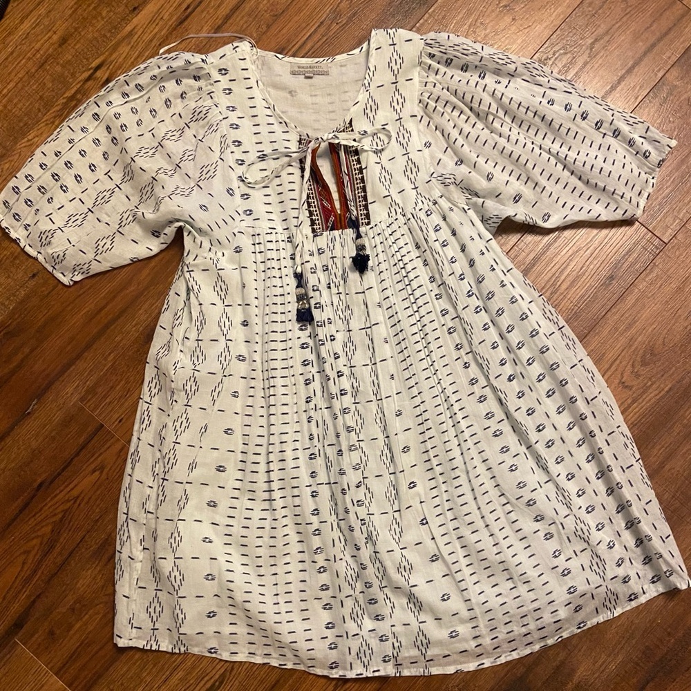 World Market embroidered boho tunic dress L/XL cotton beaded tassels